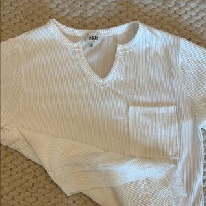 BKE Ivory Ribbed V-Neck Tee